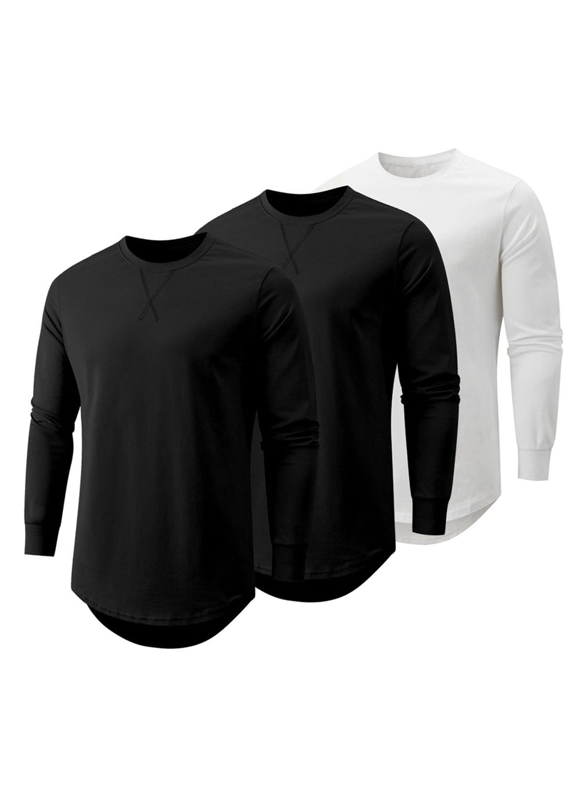 JMIERR Mens 3 Pack Cotton Hipster Hip Hop Longline Crewneck T-Shirt