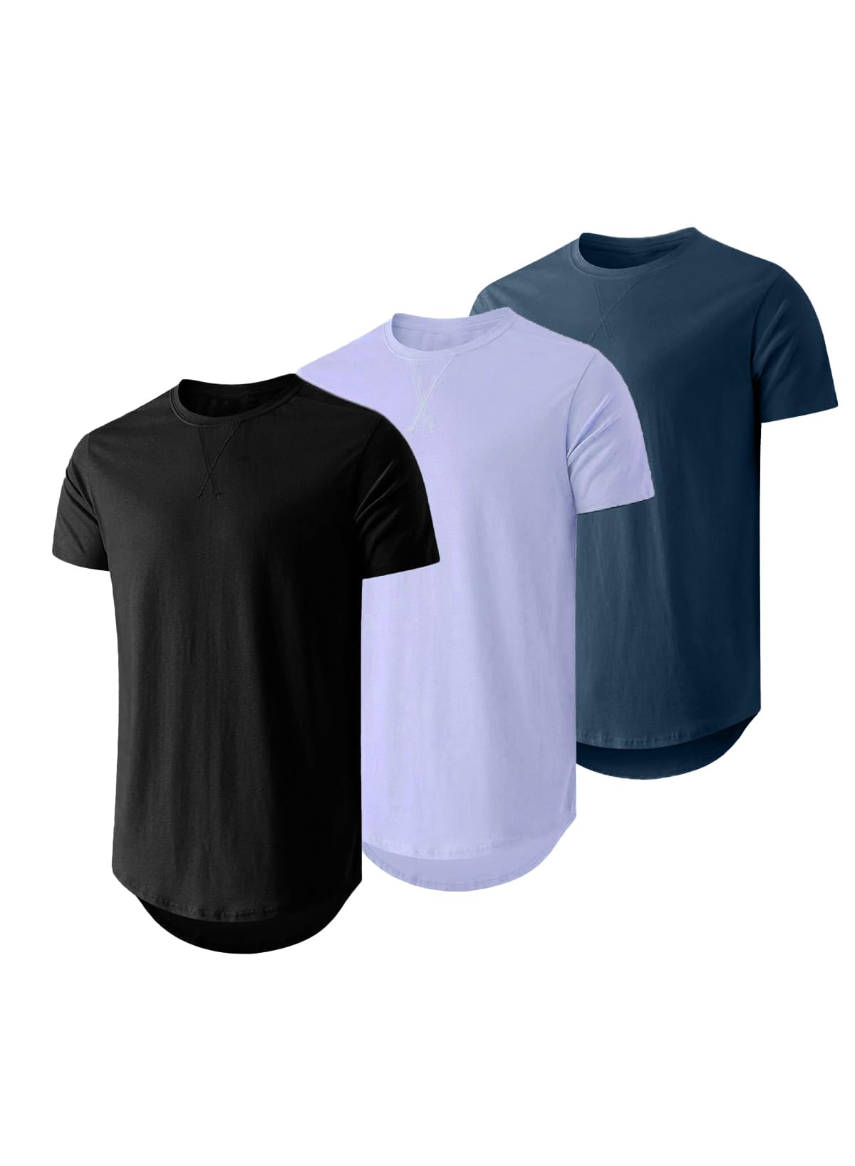 JMIERR Mens 3 Pack Cotton Hipster Hip Hop Longline Crewneck T-Shirt