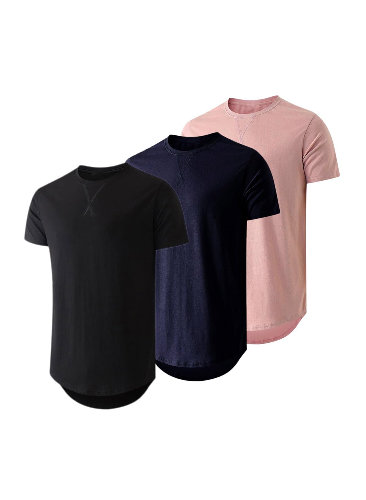JMIERR Mens 3 Pack Cotton Hipster Hip Hop Longline Crewneck T-Shirt