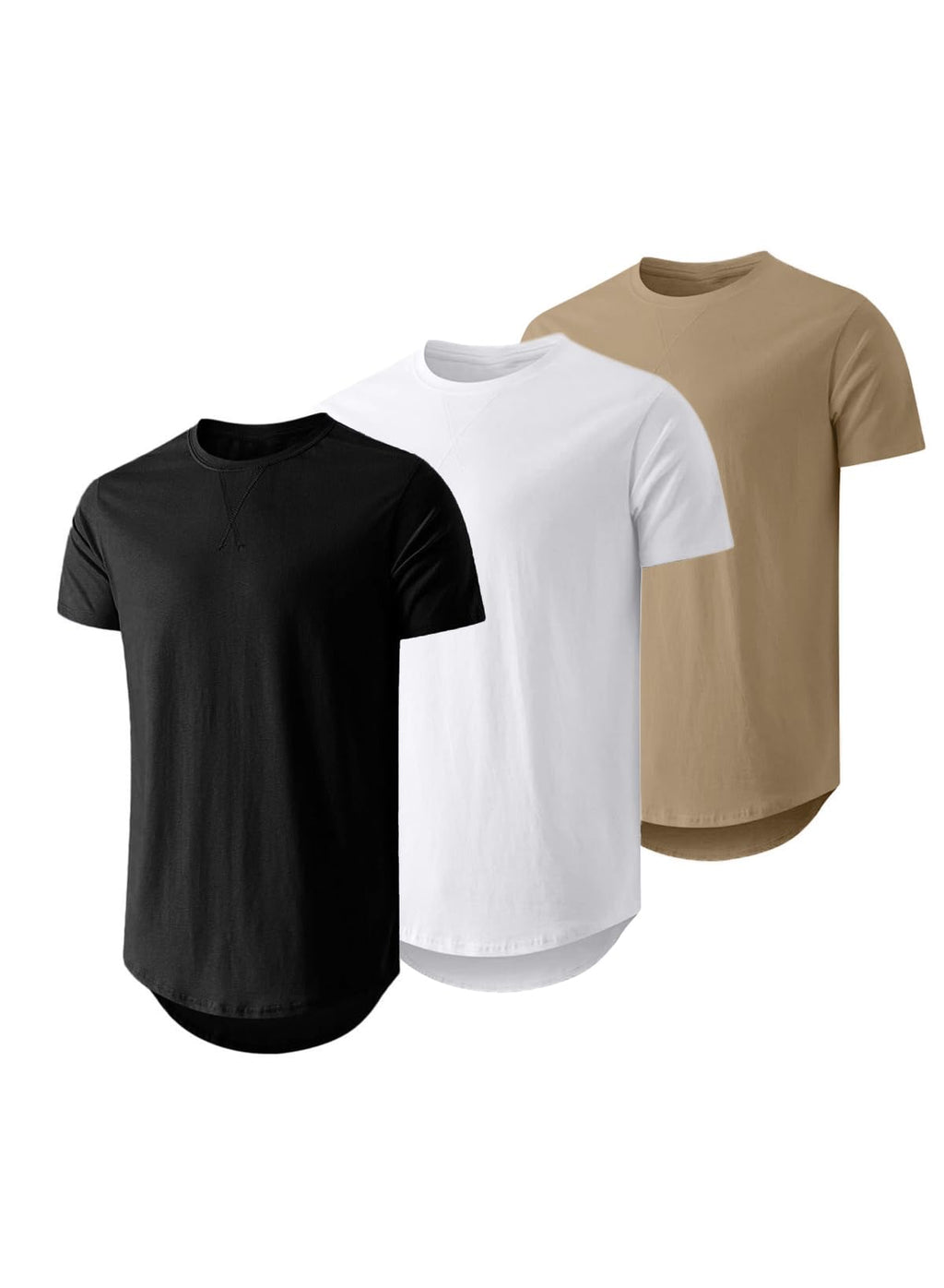 JMIERR Mens 3 Pack Cotton Hipster Hip Hop Longline Crewneck T-Shirt