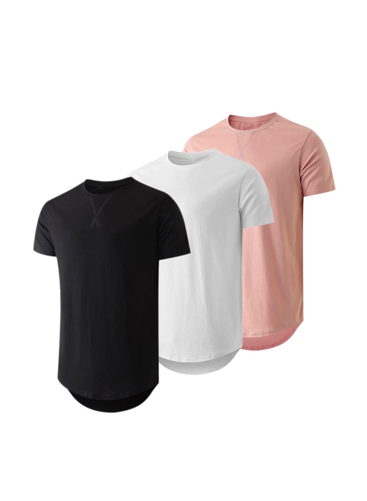 JMIERR Mens 3 Pack Cotton Hipster Hip Hop Longline Crewneck T-Shirt