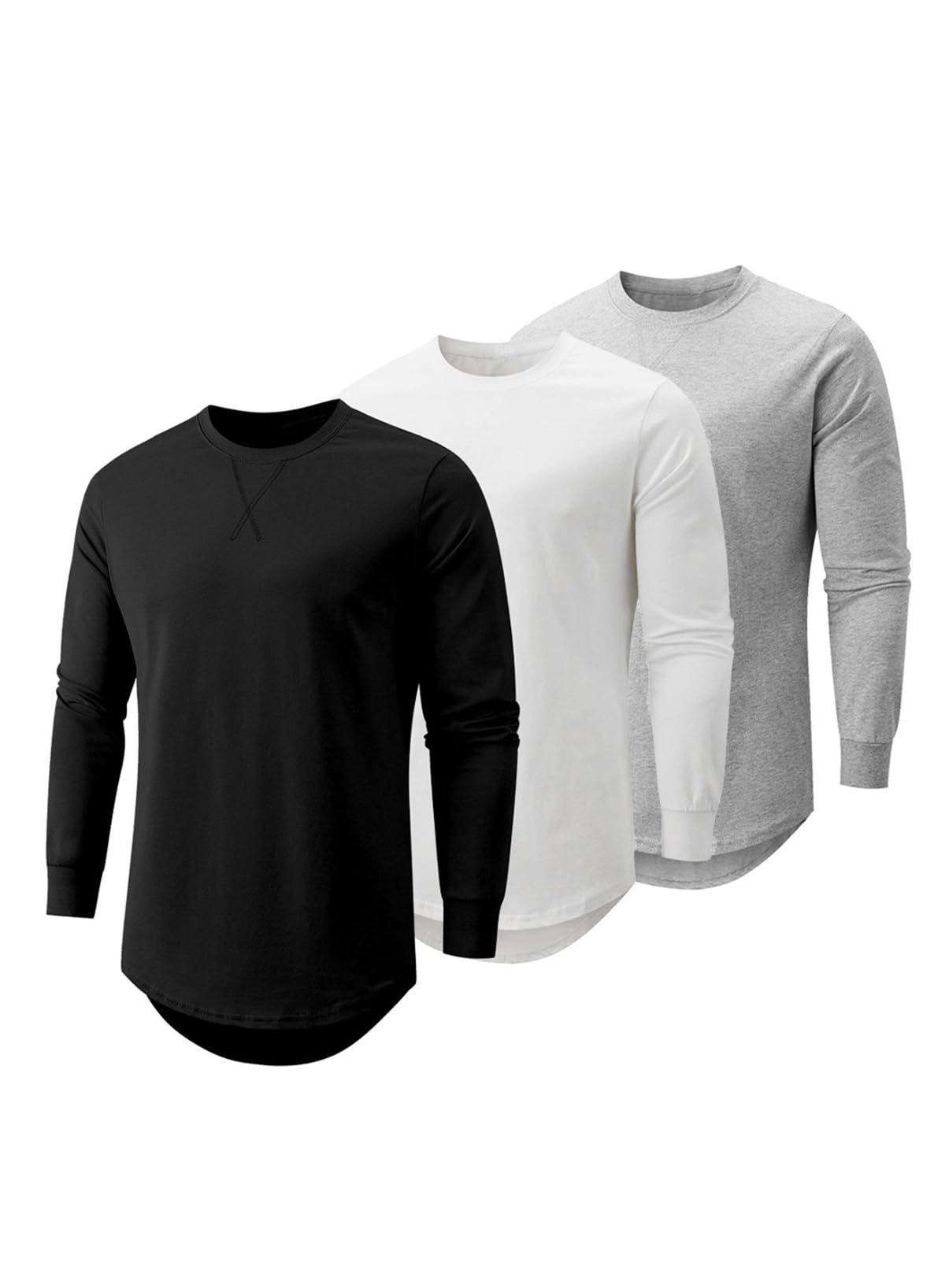 JMIERR Mens 3 Pack Cotton Hipster Hip Hop Longline Crewneck T-Shirt