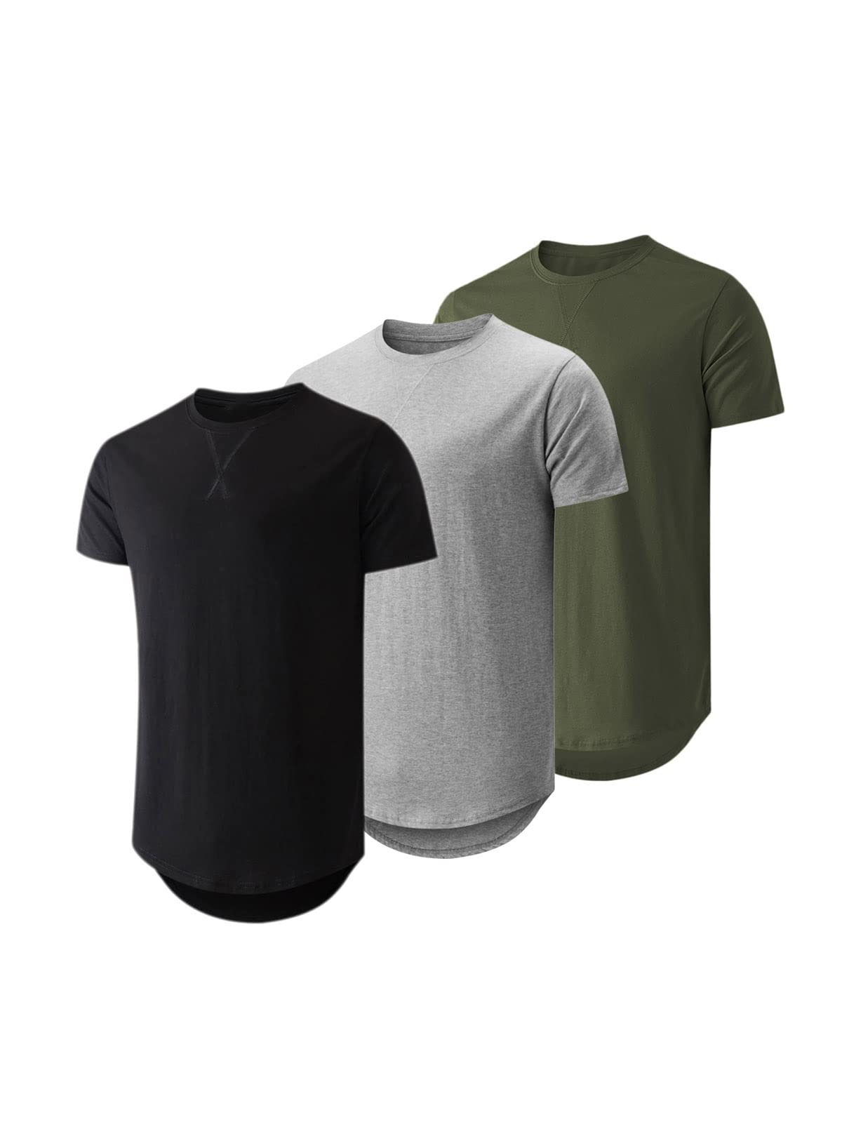 JMIERR Mens 3 Pack Cotton Hipster Hip Hop Longline Crewneck T-Shirt