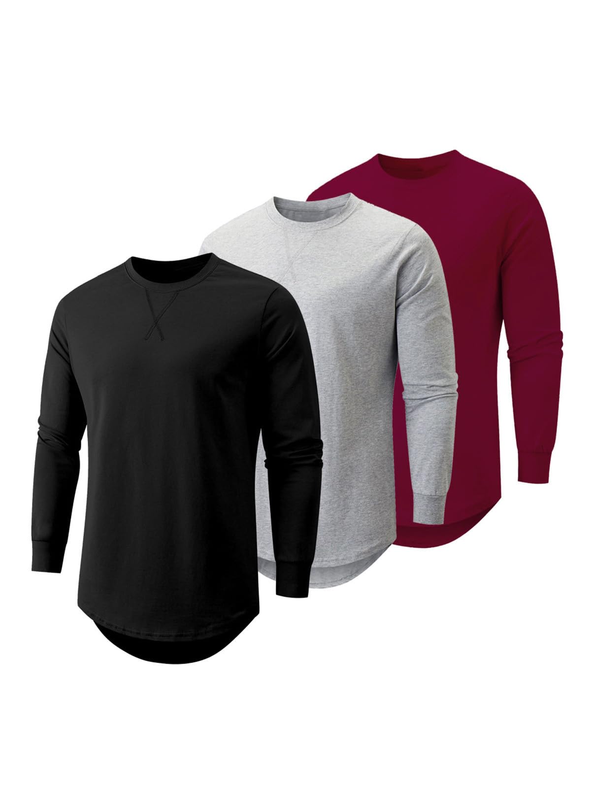 JMIERR Mens 3 Pack Cotton Hipster Hip Hop Longline Crewneck T-Shirt