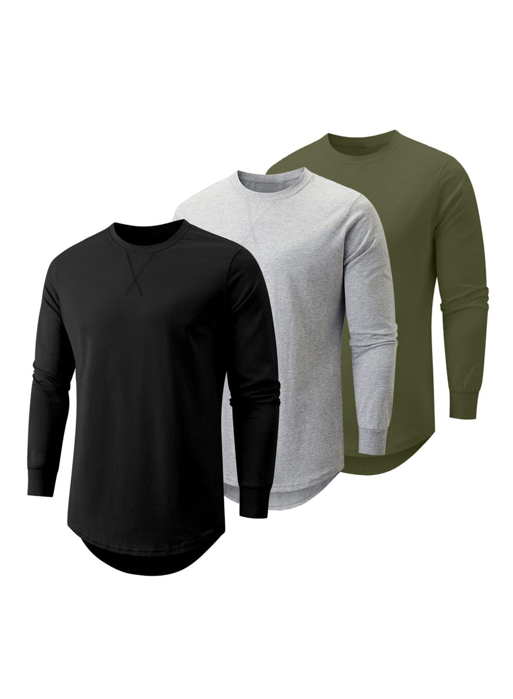 JMIERR Mens 3 Pack Cotton Hipster Hip Hop Longline Crewneck T-Shirt