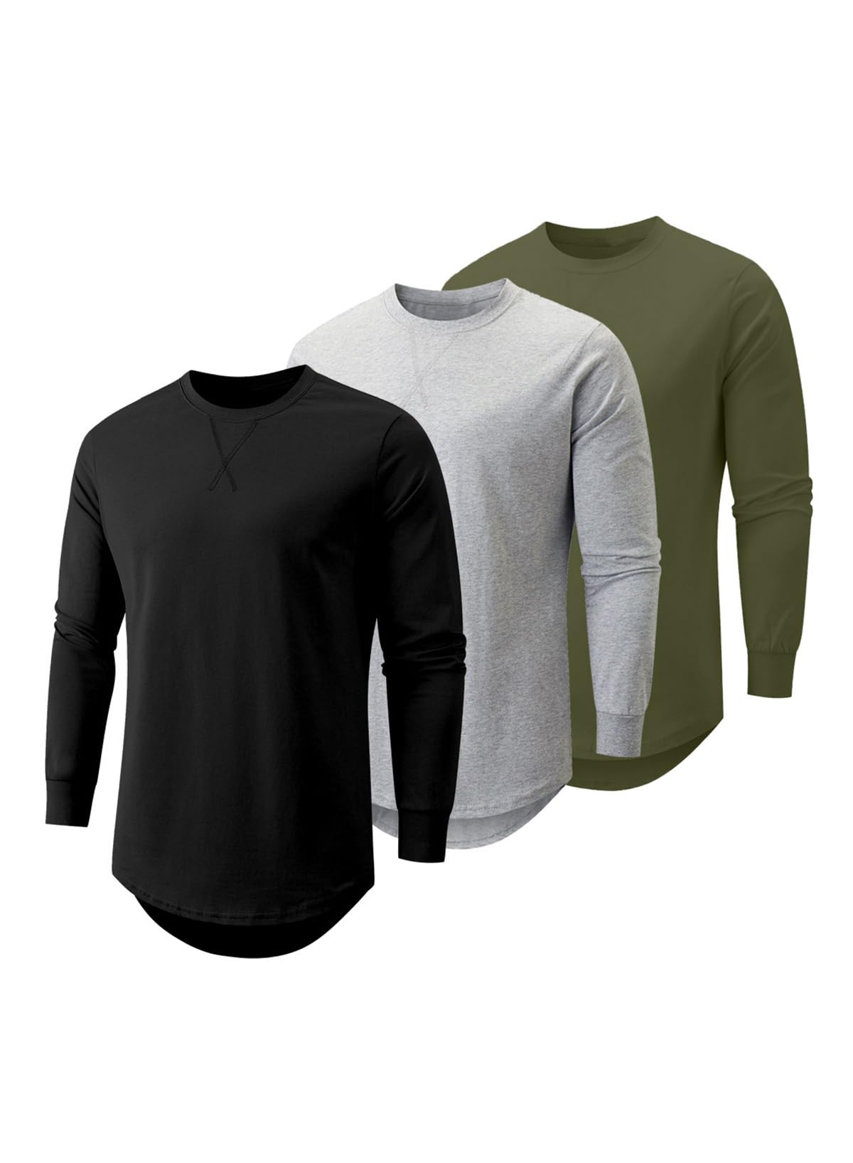 JMIERR Mens 3 Pack Cotton Hipster Hip Hop Longline Crewneck T-Shirt