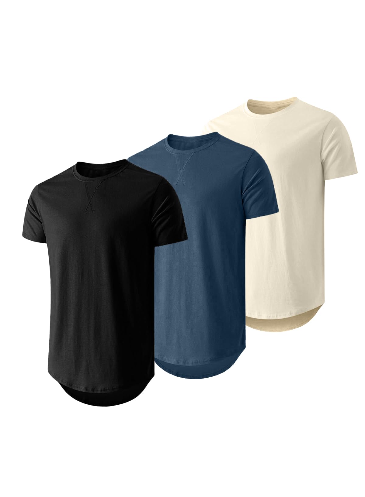 JMIERR Mens 3 Pack Cotton Hipster Hip Hop Longline Crewneck T-Shirt