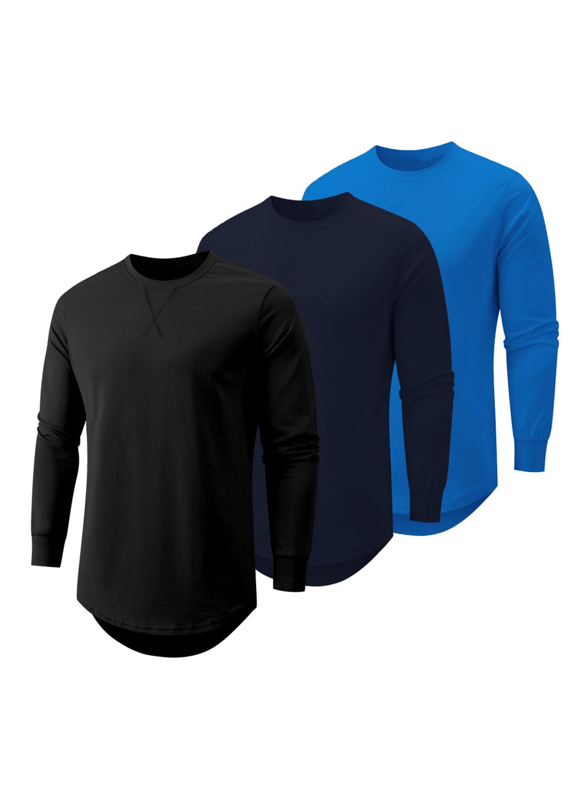 JMIERR Mens 3 Pack Cotton Hipster Hip Hop Longline Crewneck T-Shirt