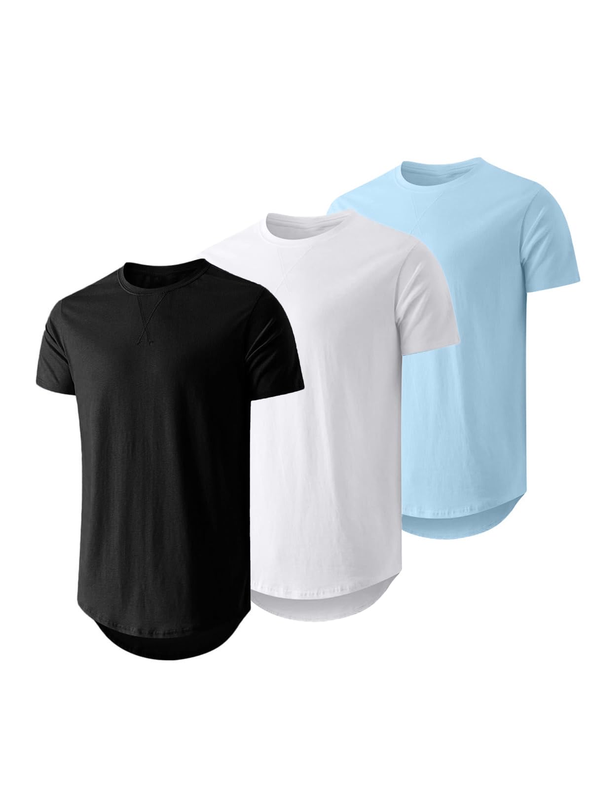 JMIERR Mens 3 Pack Cotton Hipster Hip Hop Longline Crewneck T-Shirt