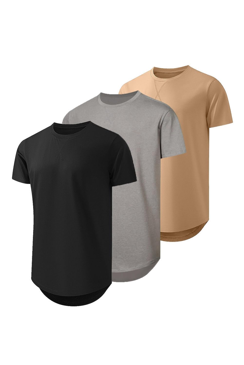 JMIERR Mens 3 Pack Cotton Hipster Hip Hop Longline Crewneck T-Shirt