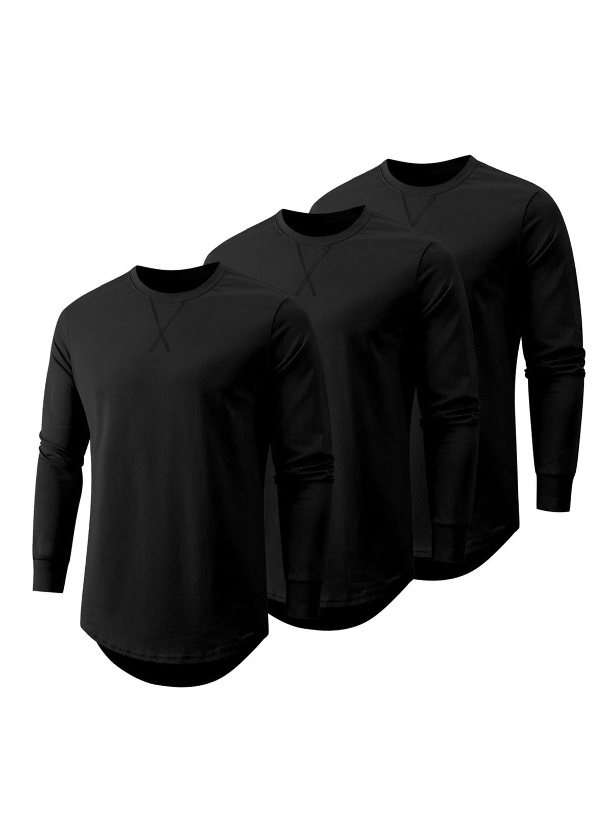 JMIERR Mens 3 Pack Cotton Hipster Hip Hop Longline Crewneck T-Shirt