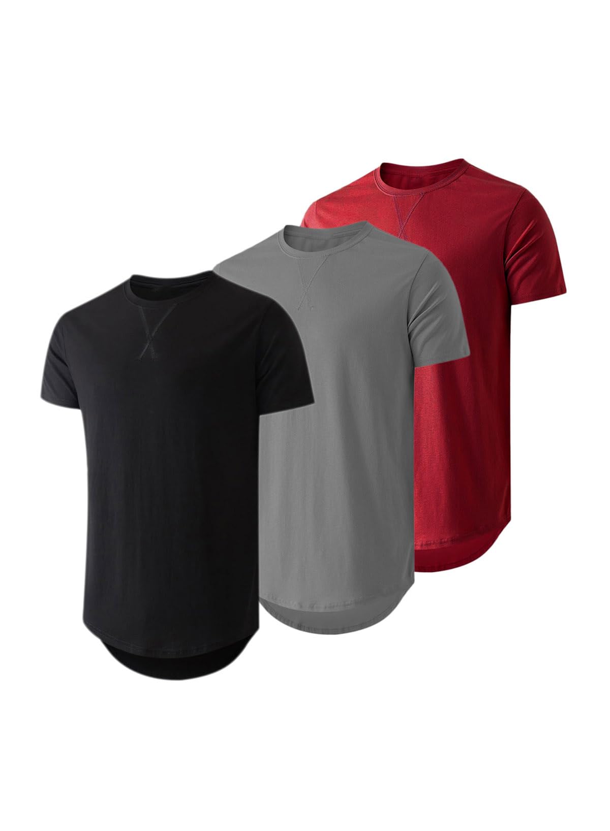 JMIERR Mens 3 Pack Cotton Hipster Hip Hop Longline Crewneck T-Shirt