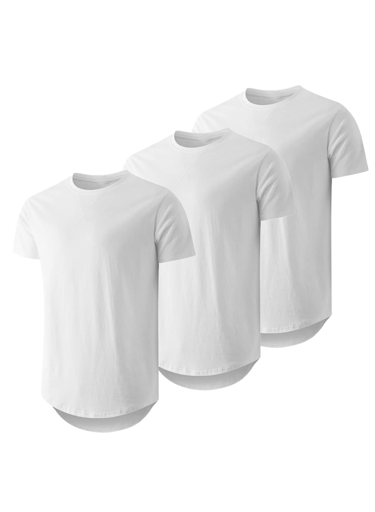 JMIERR Mens 3 Pack Cotton Hipster Hip Hop Longline Crewneck T-Shirt