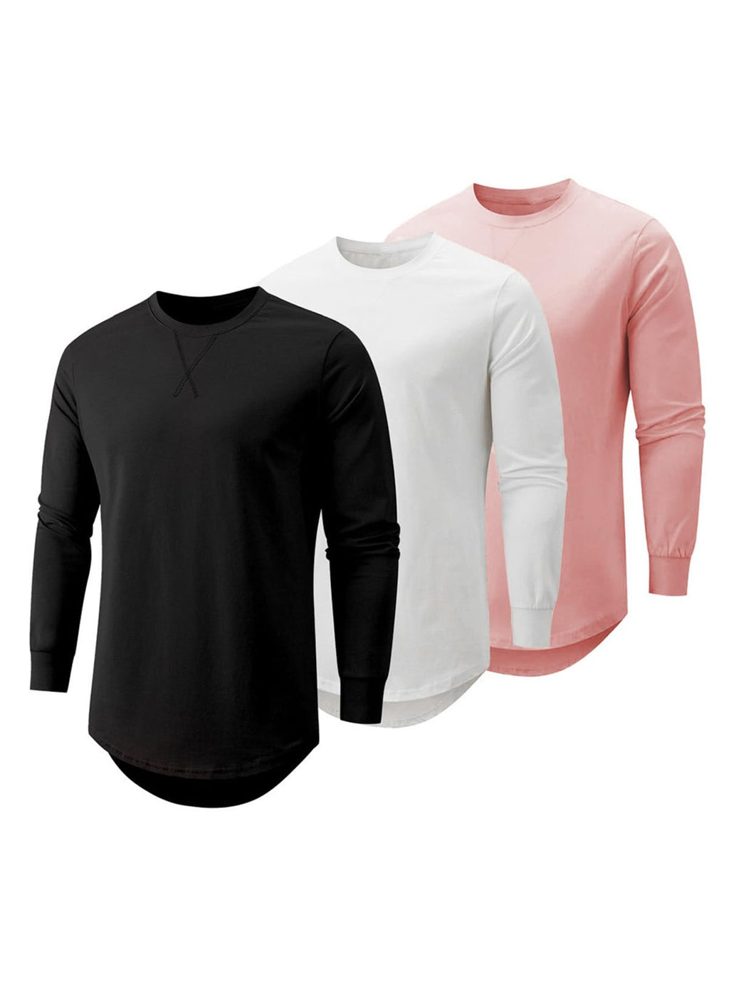 JMIERR Mens 3 Pack Cotton Hipster Hip Hop Longline Crewneck T-Shirt