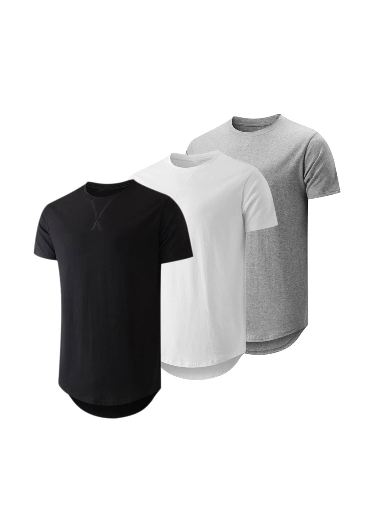 JMIERR Mens 3 Pack Cotton Hipster Hip Hop Longline Crewneck T-Shirt