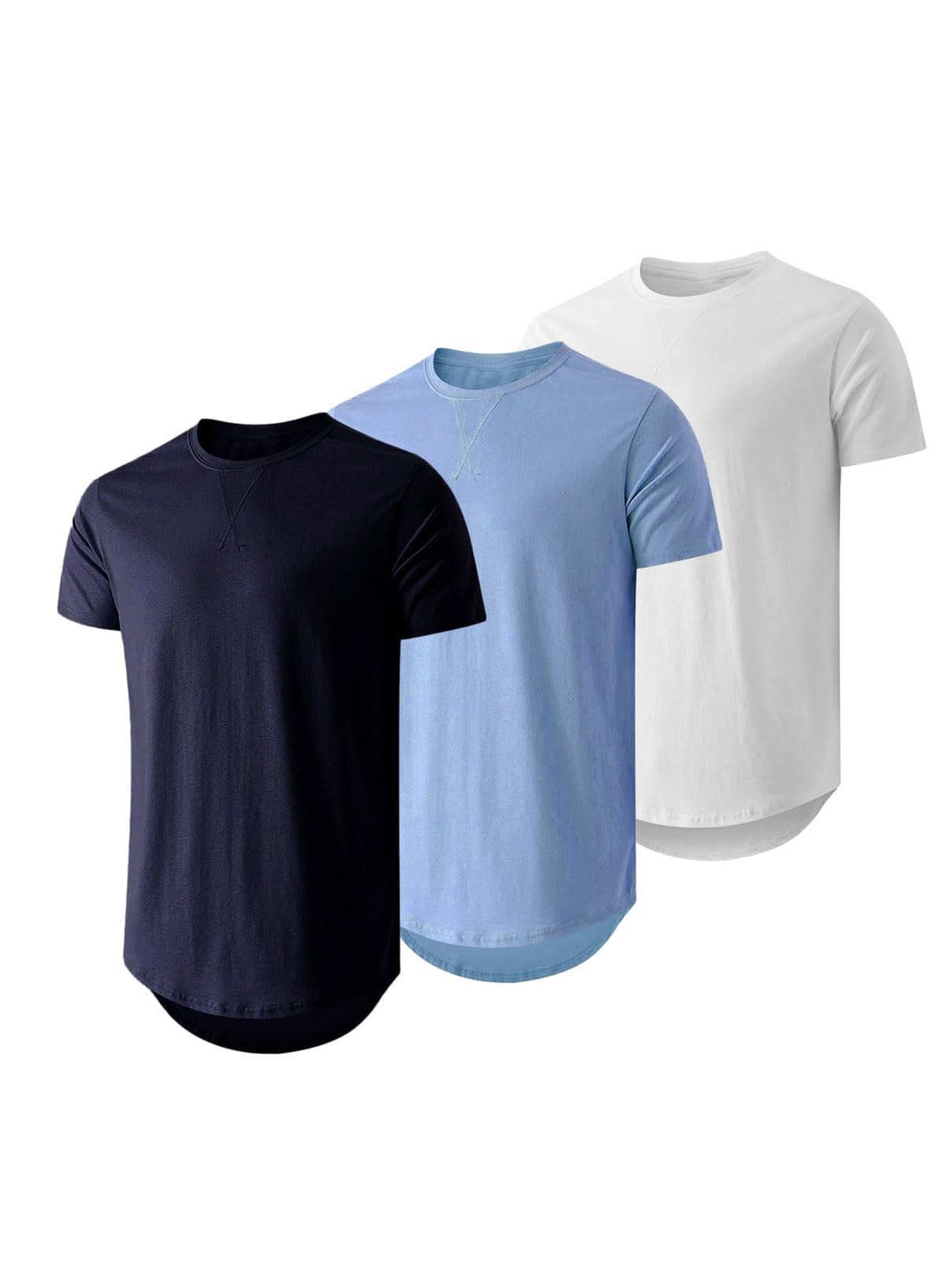 JMIERR Mens 3 Pack Cotton Hipster Hip Hop Longline Crewneck T-Shirt