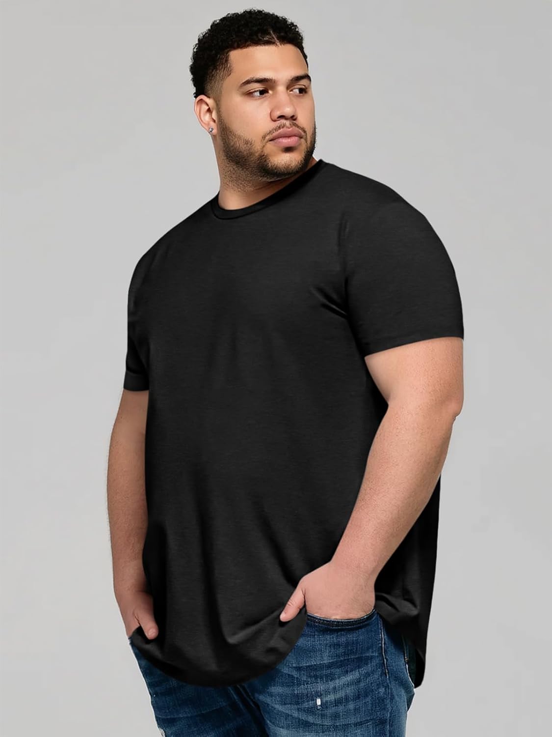 Runcati Mens Big and Tall Shirts Short Sleeve Crew Neck Casual T-Shirt Hipster Hip Hop Longline Tee Shirts