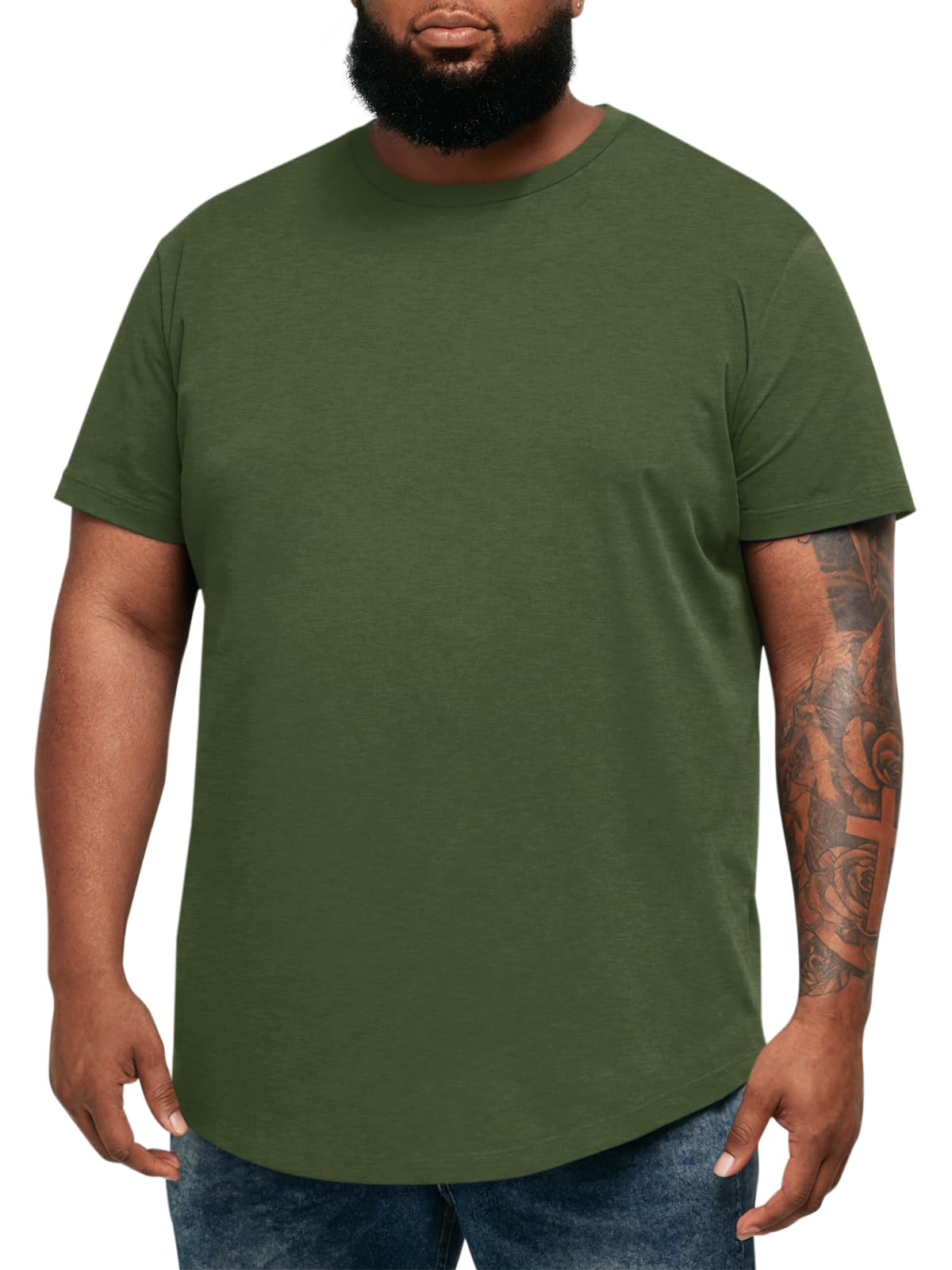 Runcati Mens Big and Tall Shirts Short Sleeve Crew Neck Casual T-Shirt Hipster Hip Hop Longline Tee Shirts