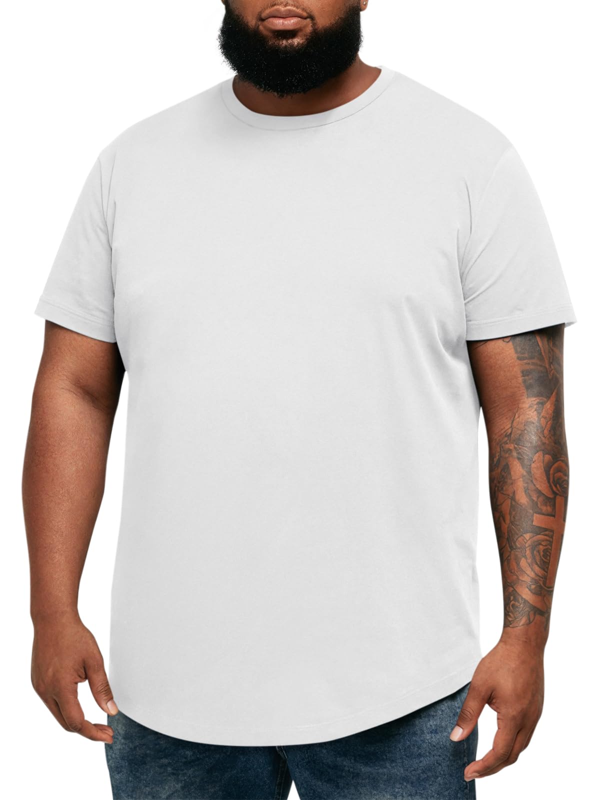 Runcati Mens Big and Tall Shirts Short Sleeve Crew Neck Casual T-Shirt Hipster Hip Hop Longline Tee Shirts