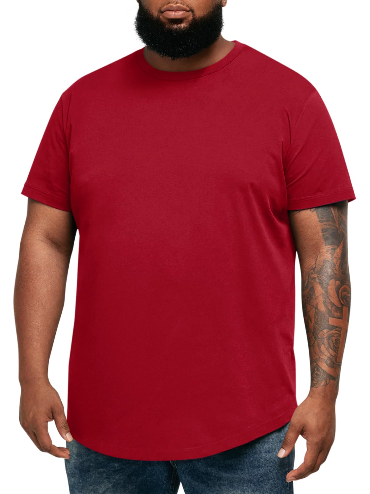 Runcati Mens Big and Tall Shirts Short Sleeve Crew Neck Casual T-Shirt Hipster Hip Hop Longline Tee Shirts