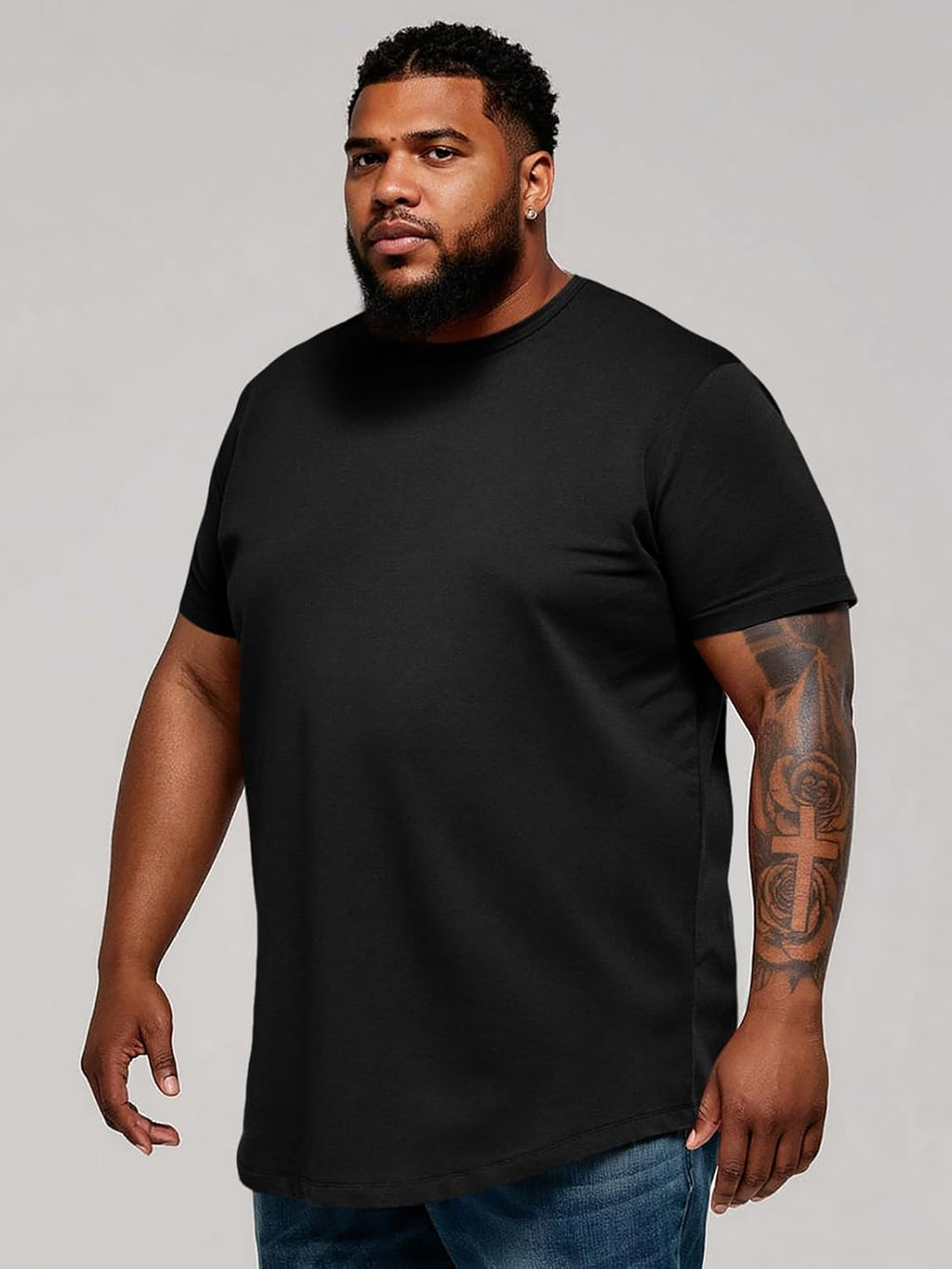 Runcati Mens Big and Tall Shirts Short Sleeve Crew Neck Casual T-Shirt Hipster Hip Hop Longline Tee Shirts