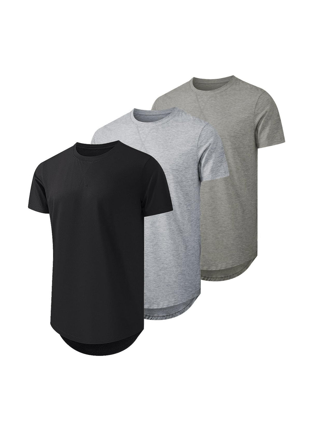JMIERR Mens 3 Pack Cotton Hipster Hip Hop Longline Crewneck T-Shirt