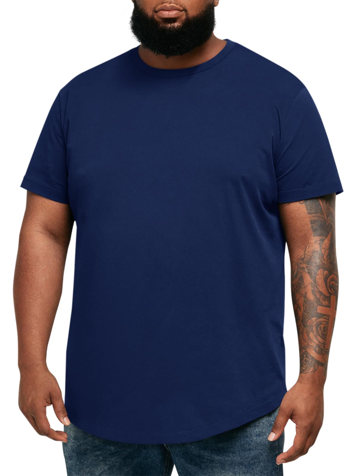 Runcati Mens Big and Tall Shirts Short Sleeve Crew Neck Casual T-Shirt Hipster Hip Hop Longline Tee Shirts