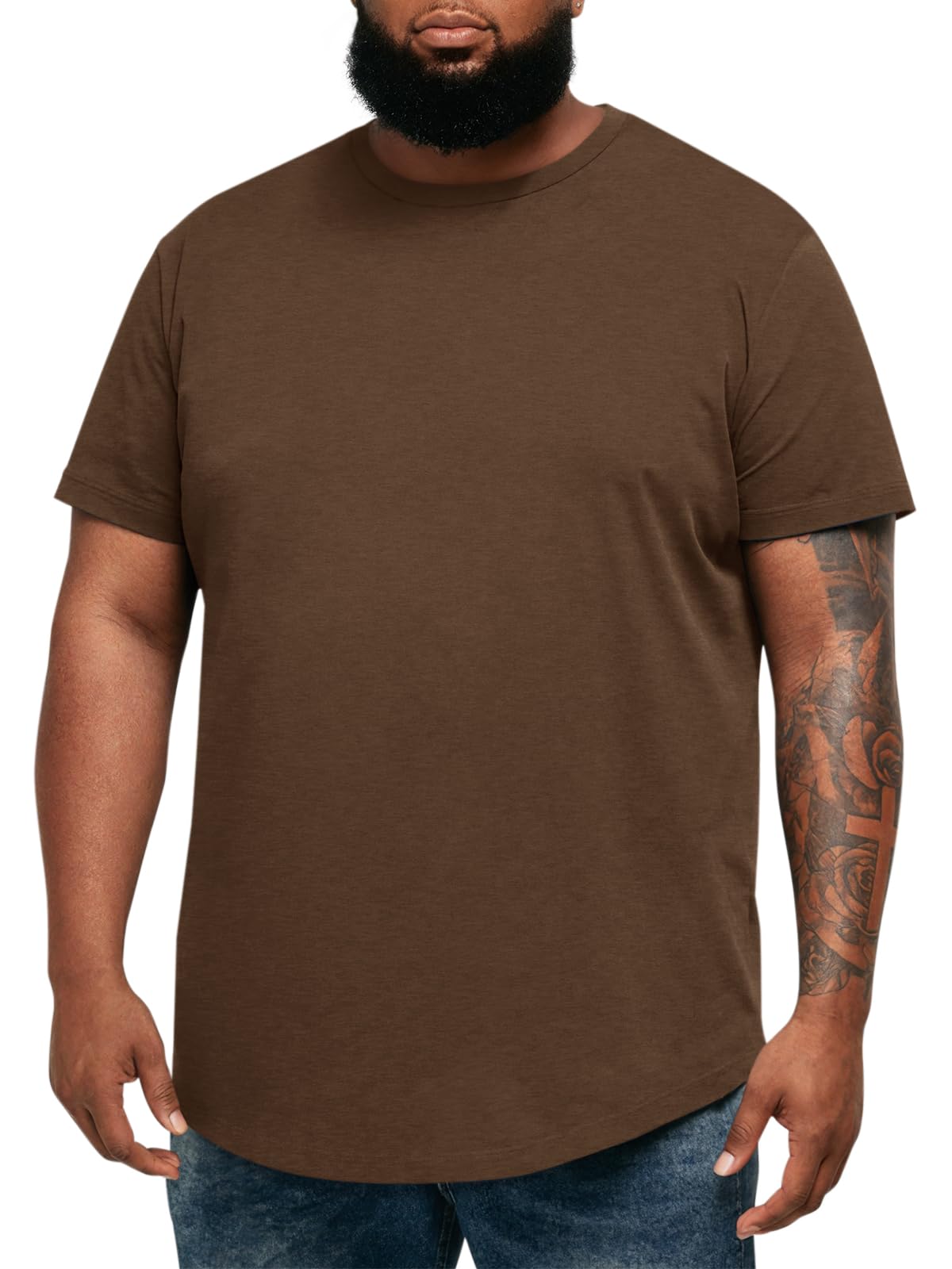 Runcati Mens Big and Tall Shirts Short Sleeve Crew Neck Casual T-Shirt Hipster Hip Hop Longline Tee Shirts
