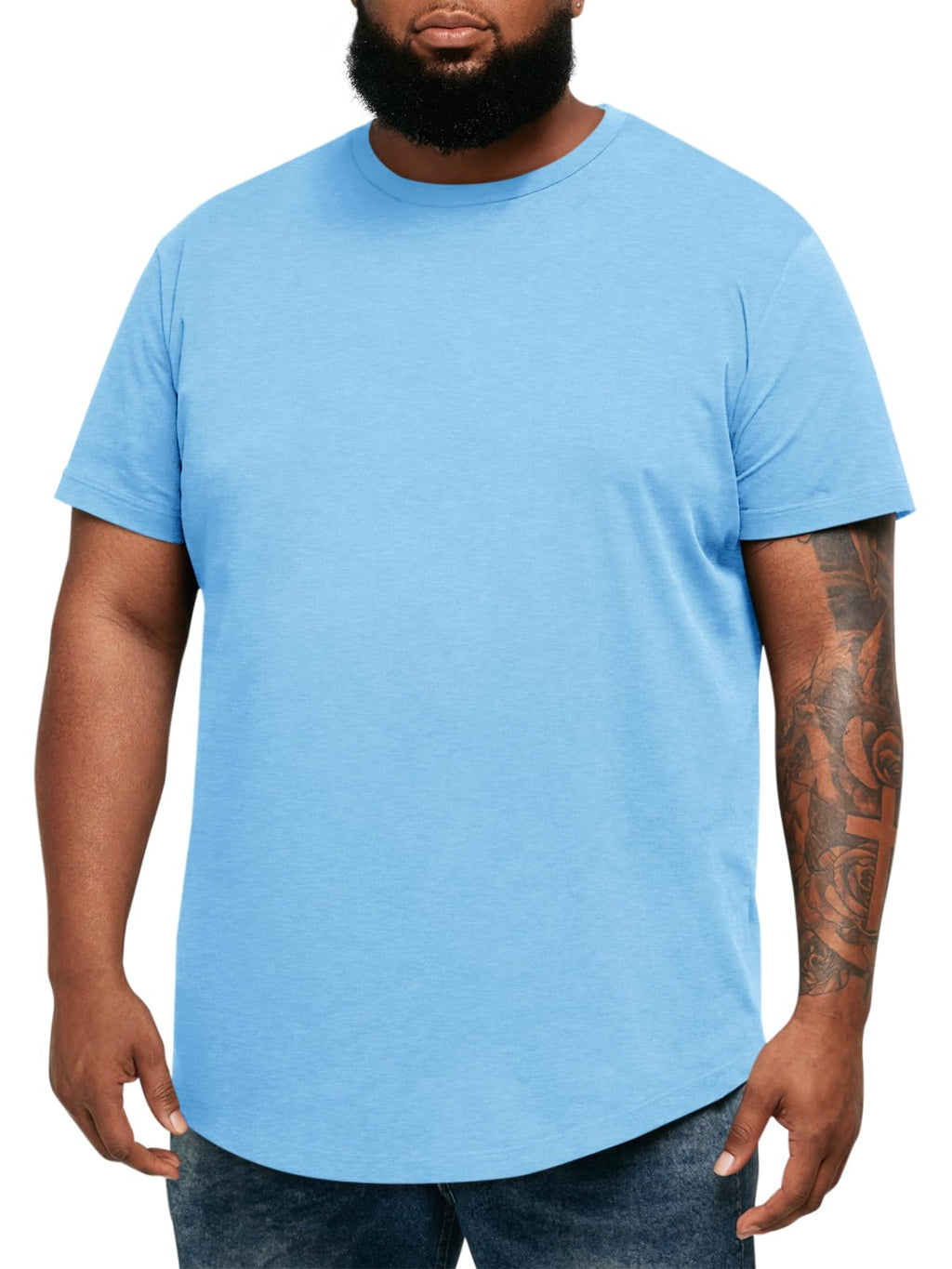 Runcati Mens Big and Tall Shirts Short Sleeve Crew Neck Casual T-Shirt Hipster Hip Hop Longline Tee Shirts