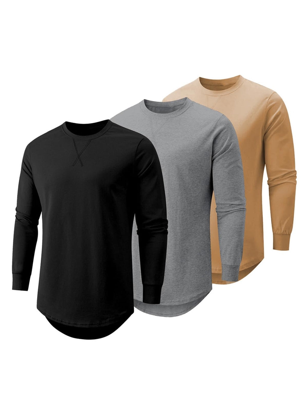 JMIERR Mens 3 Pack Cotton Hipster Hip Hop Longline Crewneck T-Shirt