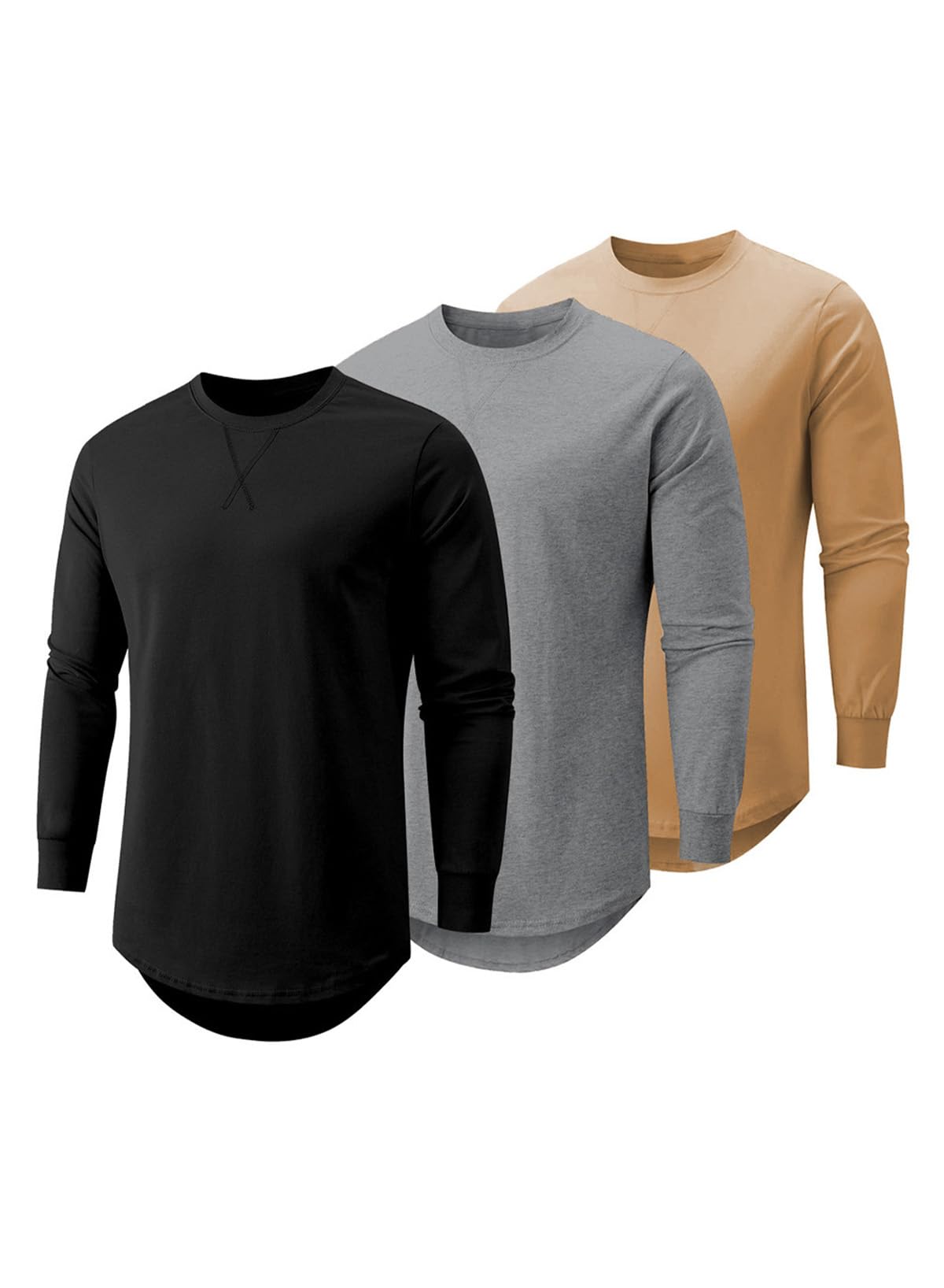 JMIERR Mens 3 Pack Cotton Hipster Hip Hop Longline Crewneck T-Shirt