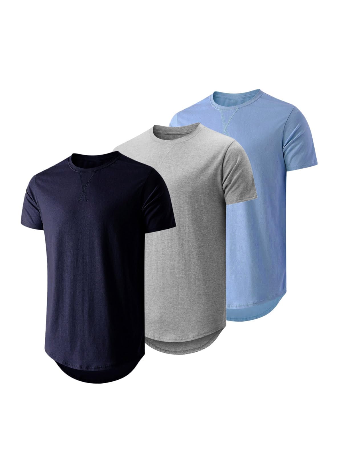 JMIERR Mens 3 Pack Cotton Hipster Hip Hop Longline Crewneck T-Shirt