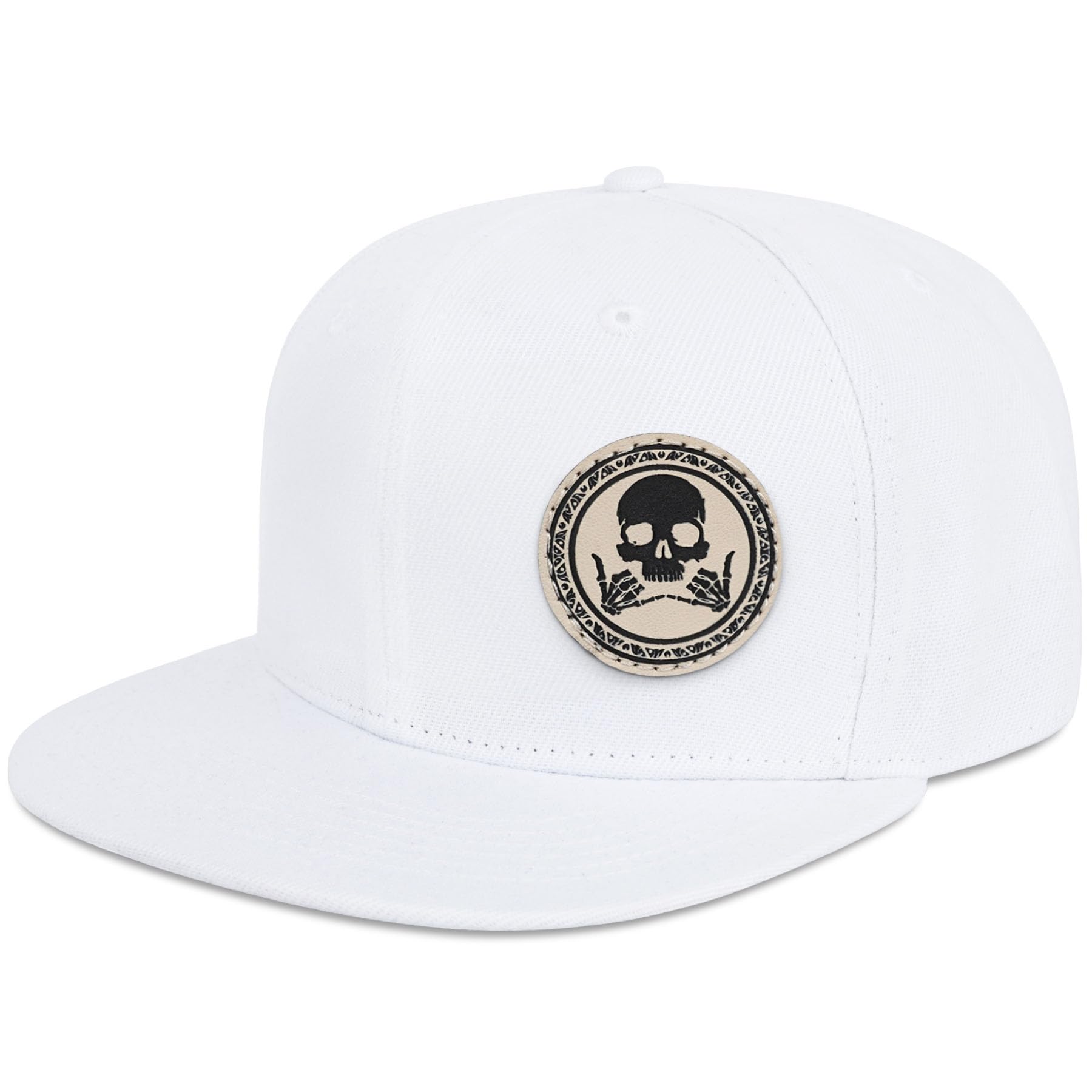 Flat Brim Hats for Men - Gothic Style Skull Hat Leather Pattern - Hip-Hop Snapback Hat Skeleton Hats for Men