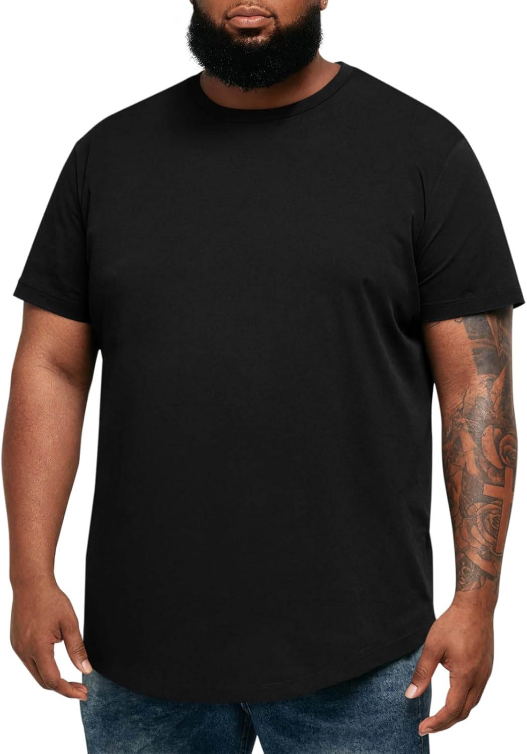 Runcati Mens Big and Tall Shirts Short Sleeve Crew Neck Casual T-Shirt Hipster Hip Hop Longline Tee Shirts