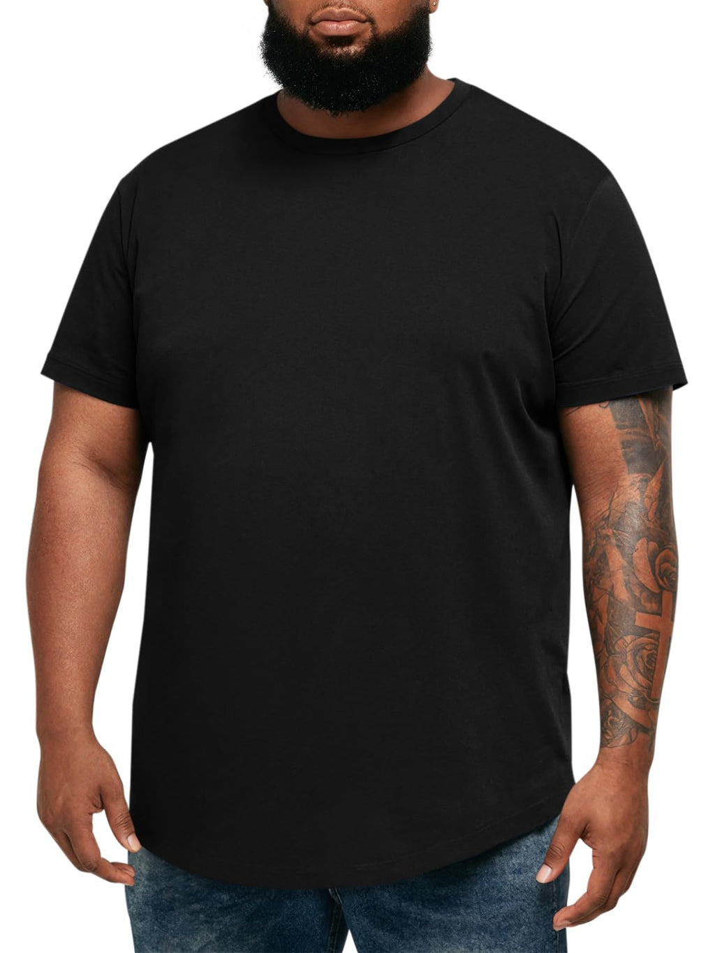 Runcati Mens Big and Tall Shirts Short Sleeve Crew Neck Casual T-Shirt Hipster Hip Hop Longline Tee Shirts
