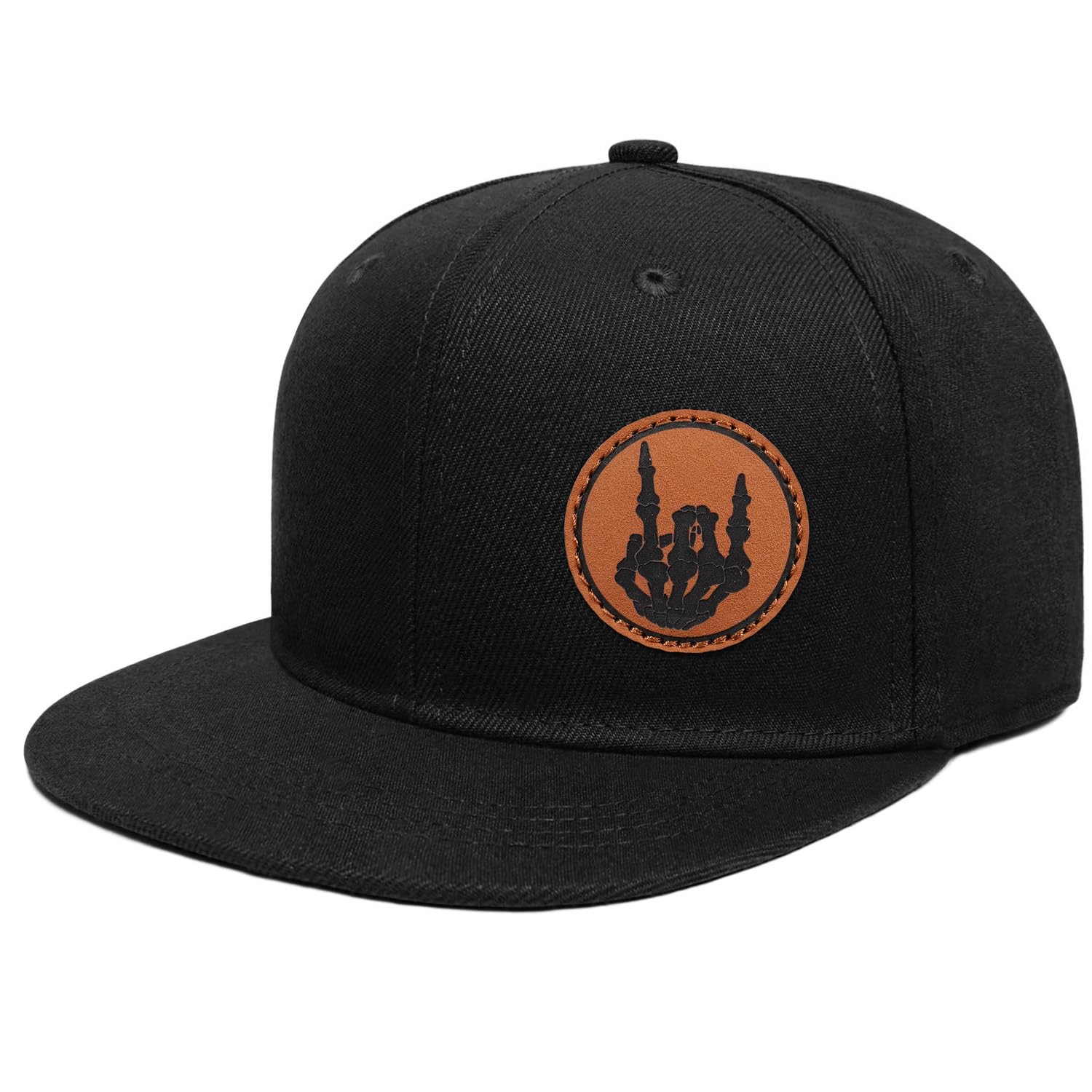 Flat Brim Hats for Men - Gothic Style Skull Hat Leather Pattern - Hip-Hop Snapback Hat Skeleton Hats for Men