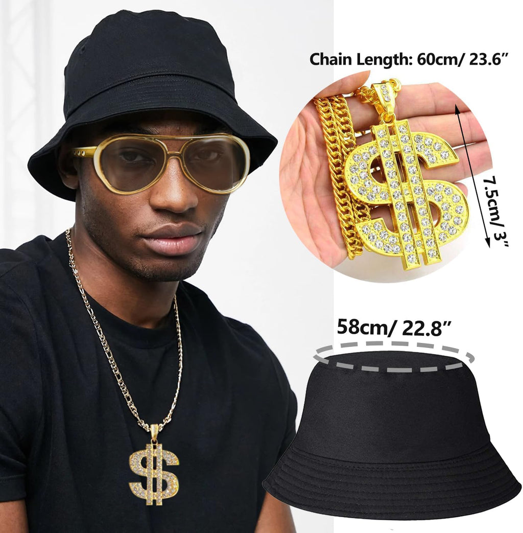 90s Hip Hop 80s Costumes Kit for Men Rapper Party Outfits Accessories