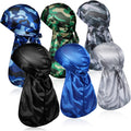 Tarpop 6 Pcs Durags for Men Silky Camouflage Cap with Long Tail and Wide Straps Colorful 360 Waves Du Rag Cap for Men and Women Hip Hop Rapper