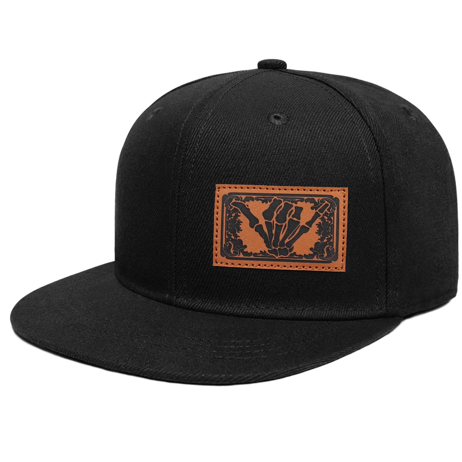 Flat Brim Hats for Men - Gothic Style Skull Hat Leather Pattern - Hip-Hop Snapback Hat Skeleton Hats for Men