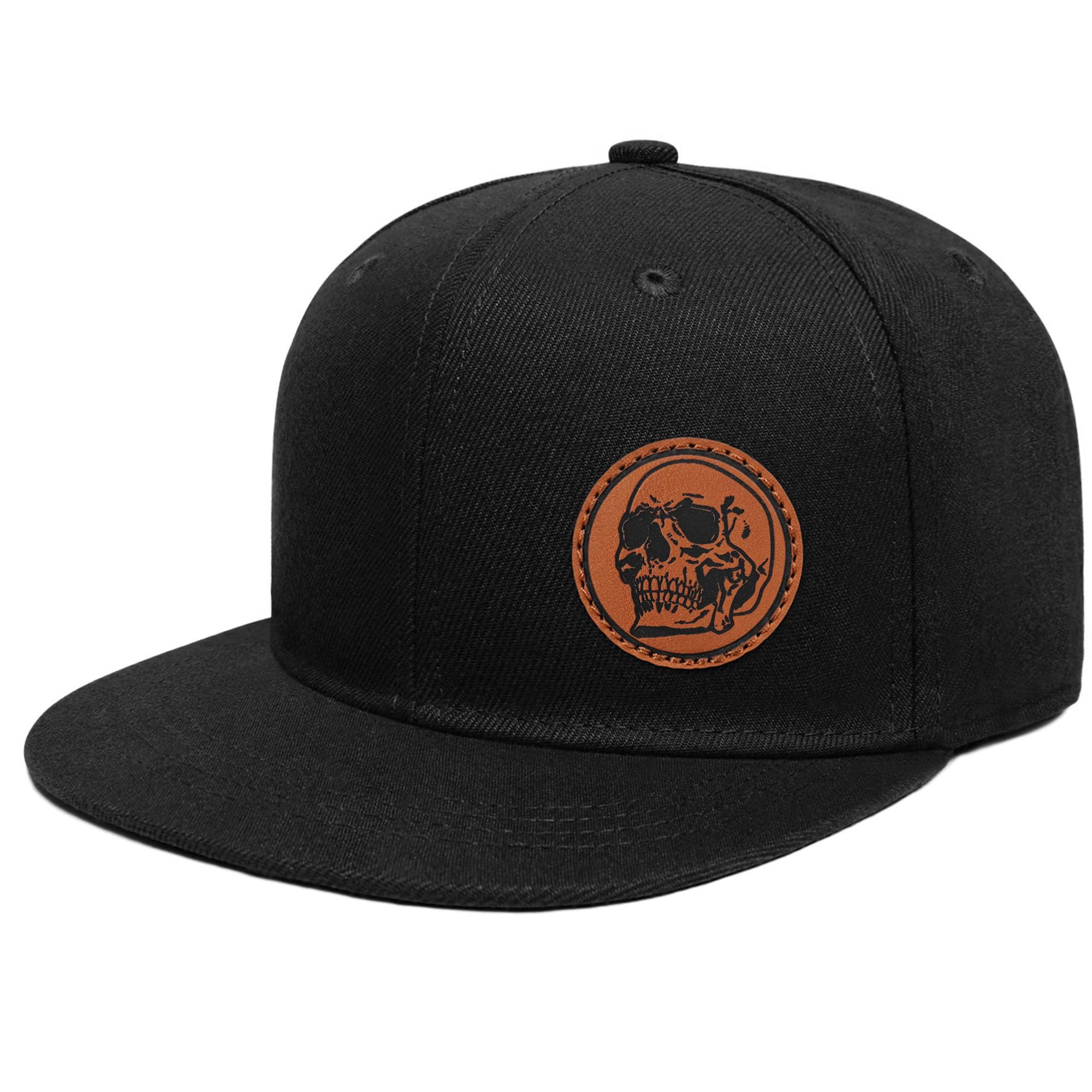 Flat Brim Hats for Men - Gothic Style Skull Hat Leather Pattern - Hip-Hop Snapback Hat Skeleton Hats for Men