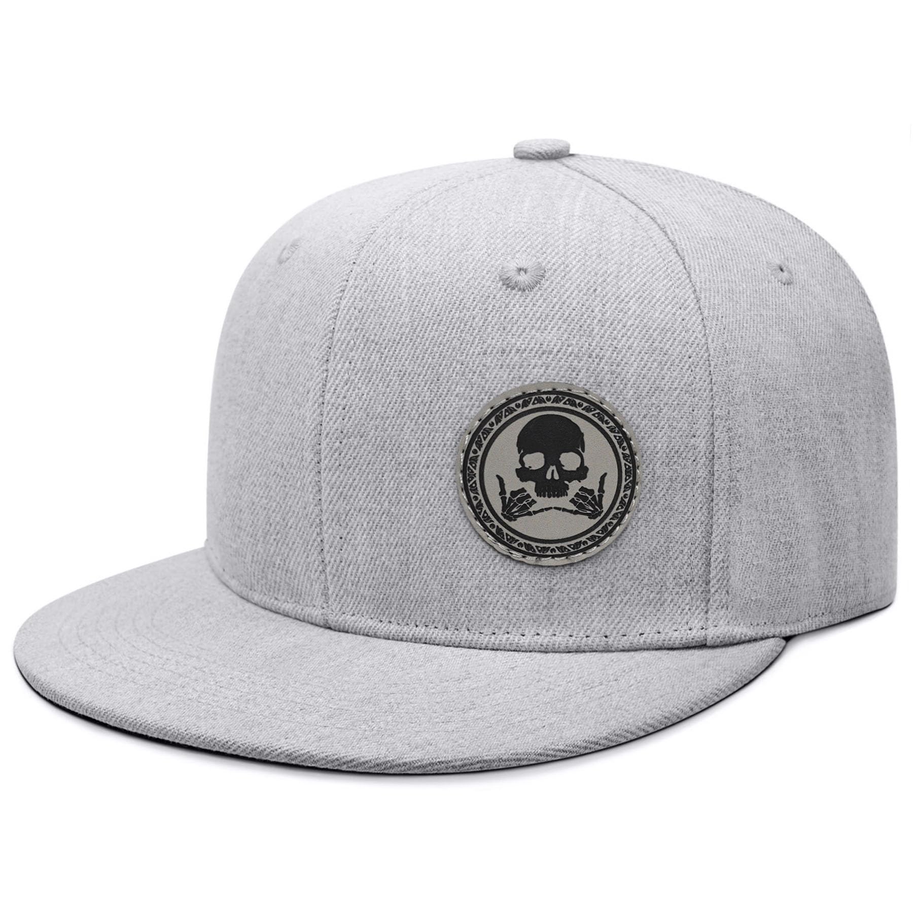 Flat Brim Hats for Men - Gothic Style Skull Hat Leather Pattern - Hip-Hop Snapback Hat Skeleton Hats for Men