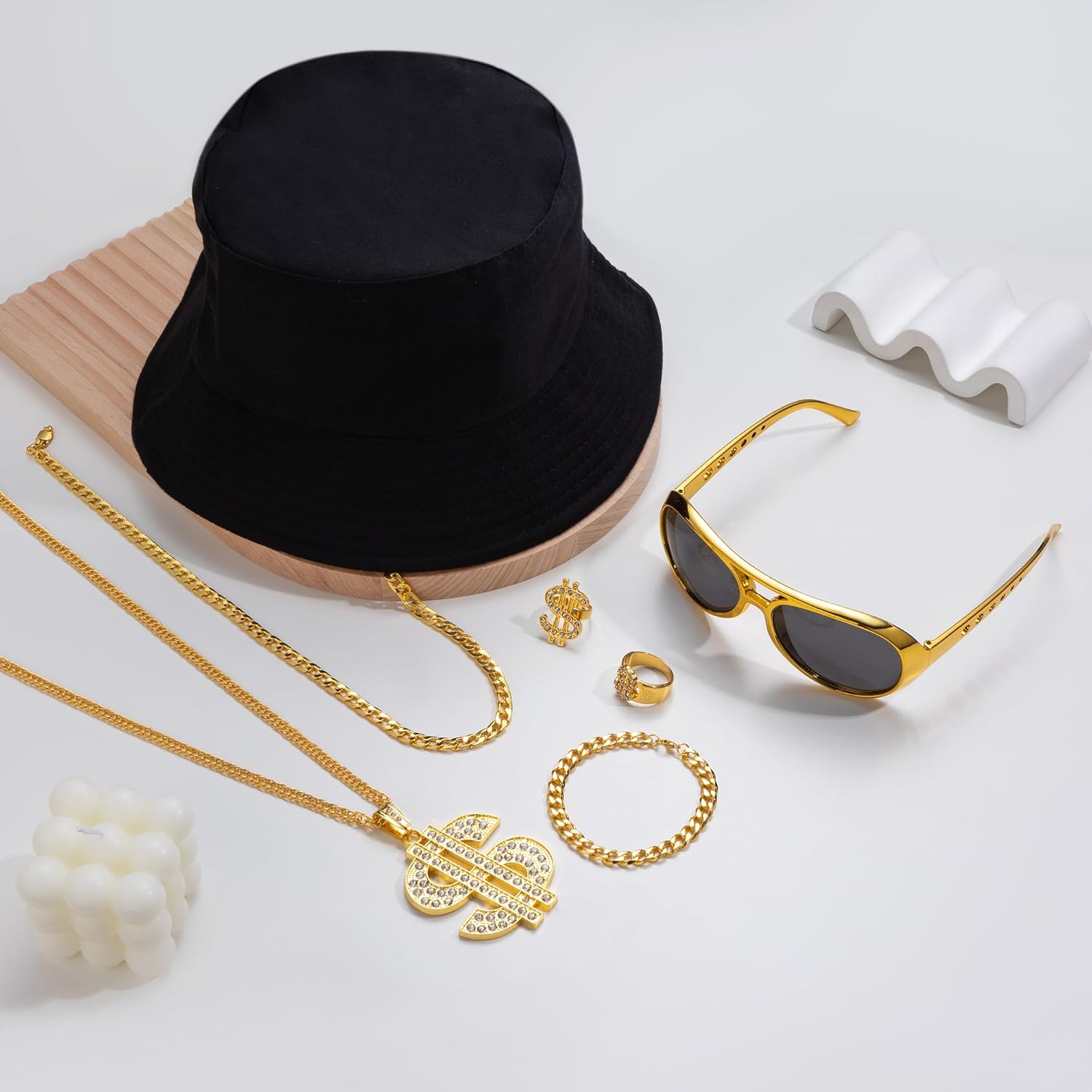 90s Hip Hop 80s Costumes Kit for Men Rapper Party Outfits Accessories