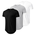 Mens 3 Pack Plain Cotton Shirts Short Sleeve Casual Crew Neck T-Shirts Hipster Hip Hop Longline Tees Drop Cut Curved Hem