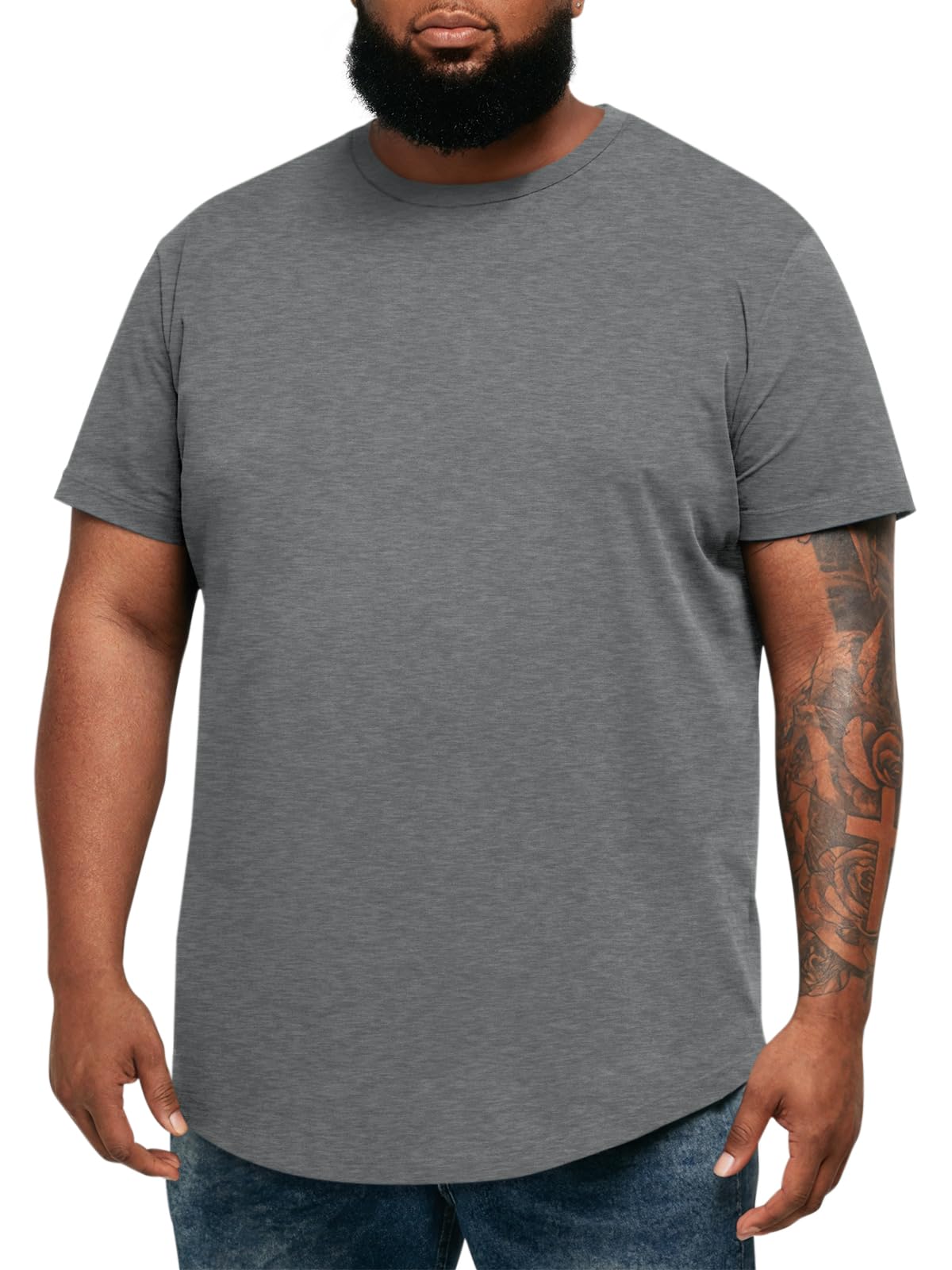 Runcati Mens Big and Tall Shirts Short Sleeve Crew Neck Casual T-Shirt Hipster Hip Hop Longline Tee Shirts