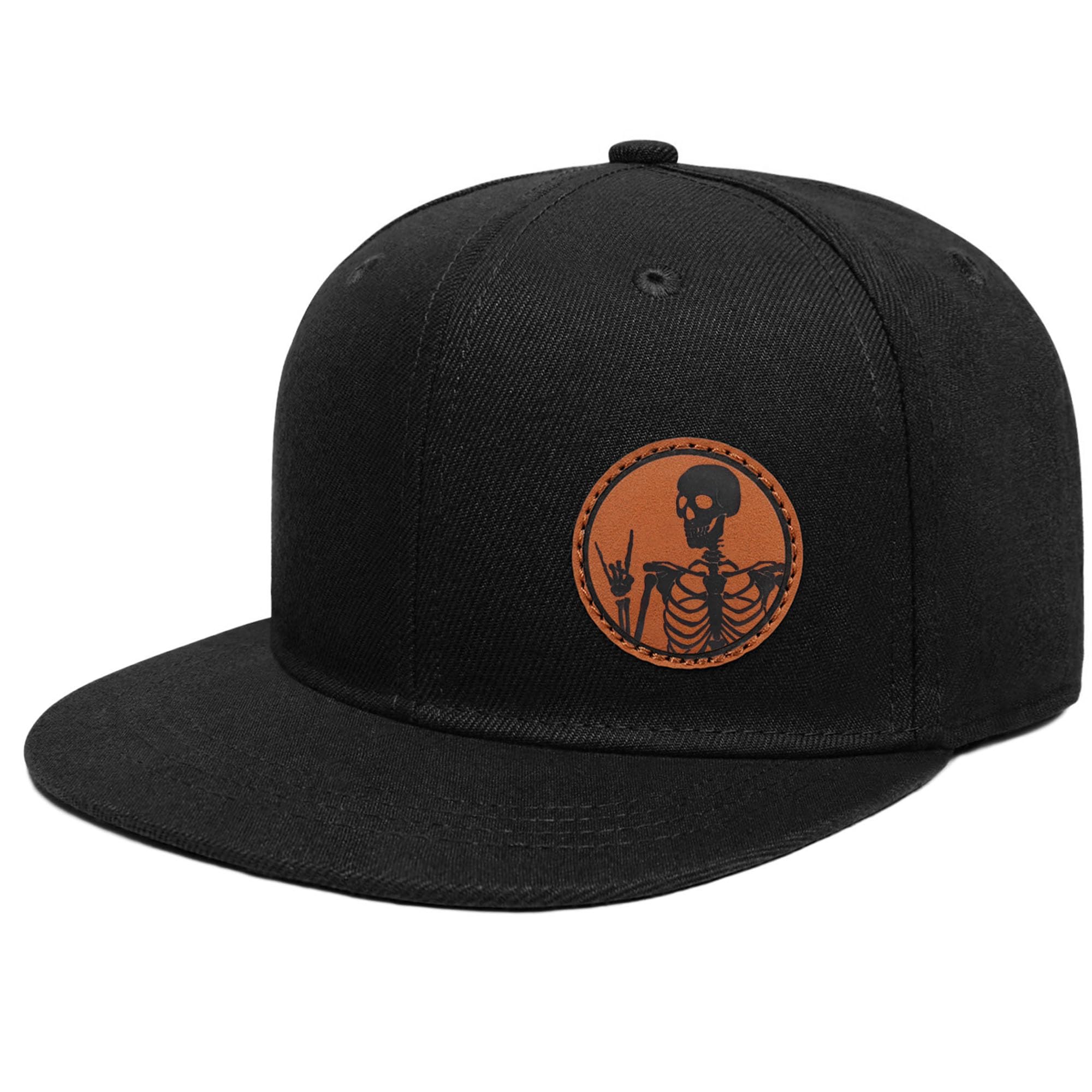 Flat Brim Hats for Men - Gothic Style Skull Hat Leather Pattern - Hip-Hop Snapback Hat Skeleton Hats for Men