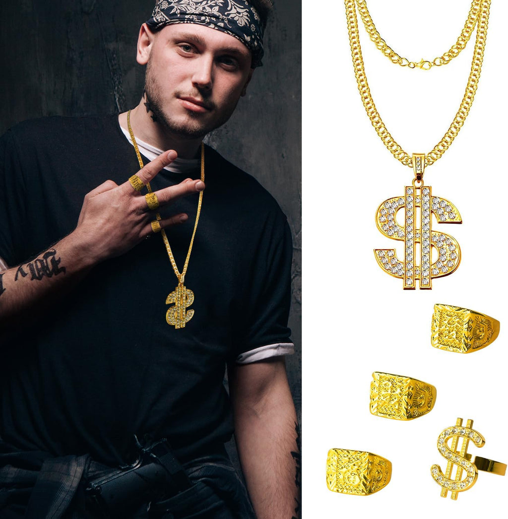 Hip Hop Costume Kit 80s 90s Rapper Accessories, Outfits for Men Women Cosplay Gatherings Club Nostalgia Old School Themed Party Supplies