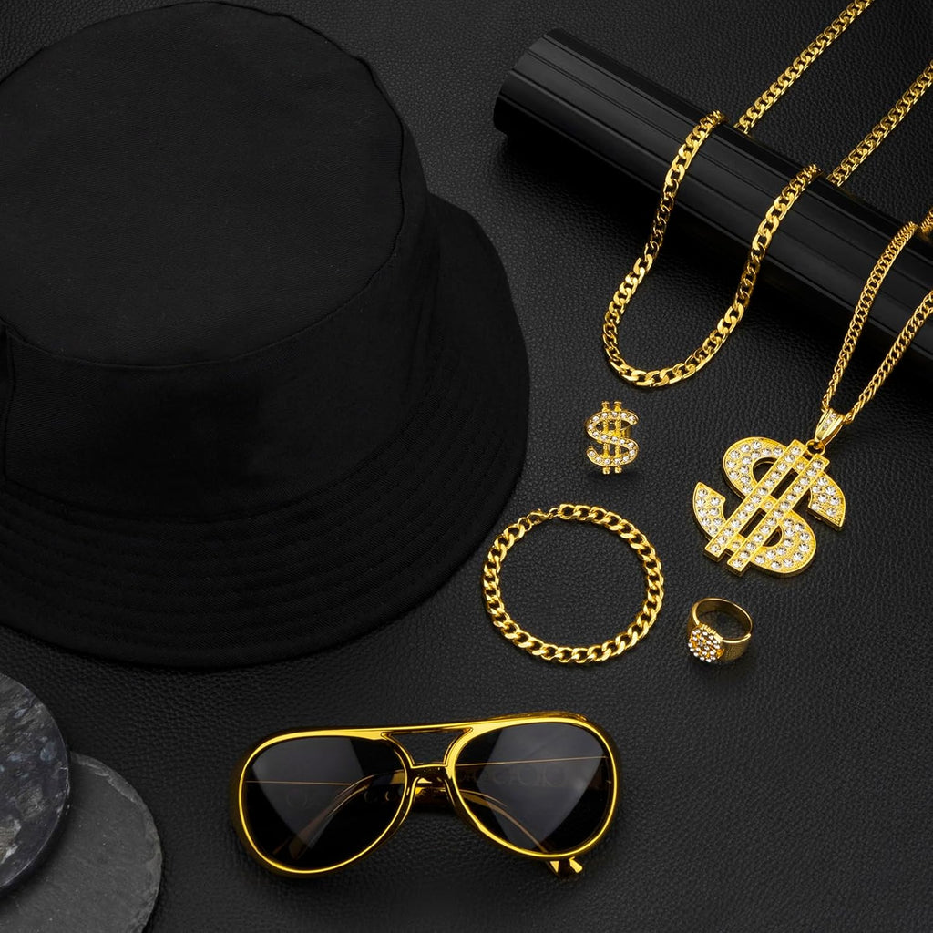 90s Hip Hop 80s Costumes Kit for Men Rapper Party Outfits Accessories