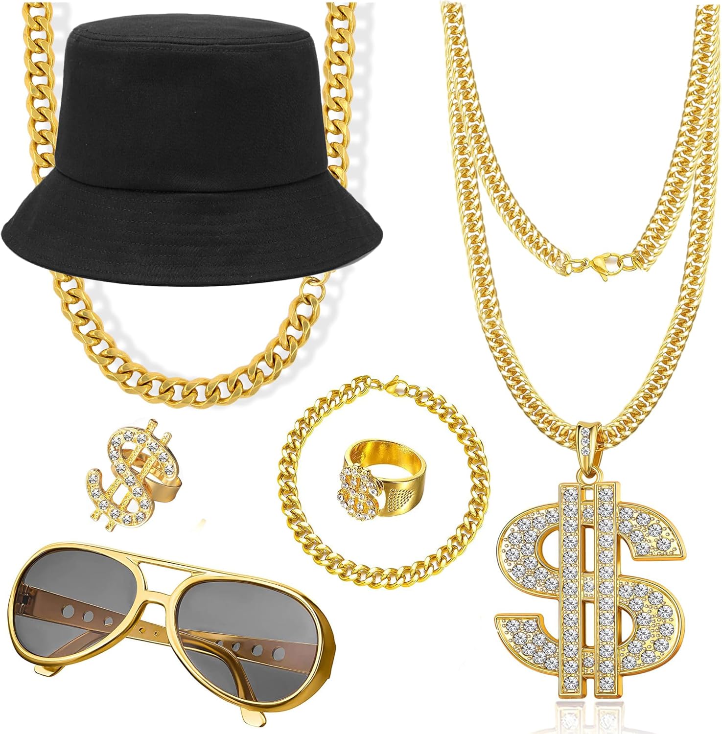 90s Hip Hop 80s Costumes Kit for Men Rapper Party Outfits Accessories