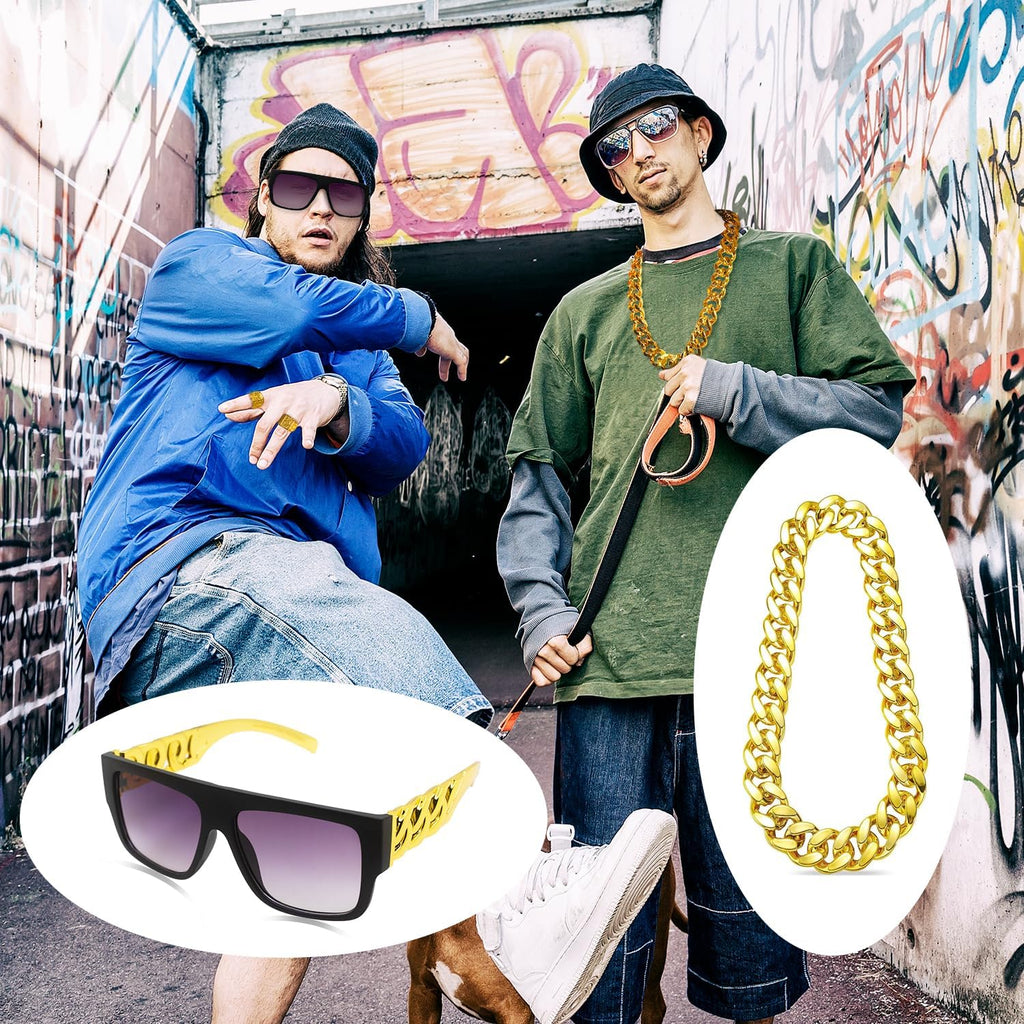 Hip Hop Costume Kit 80s 90s Rapper Accessories, Outfits for Men Women Cosplay Gatherings Club Nostalgia Old School Themed Party Supplies