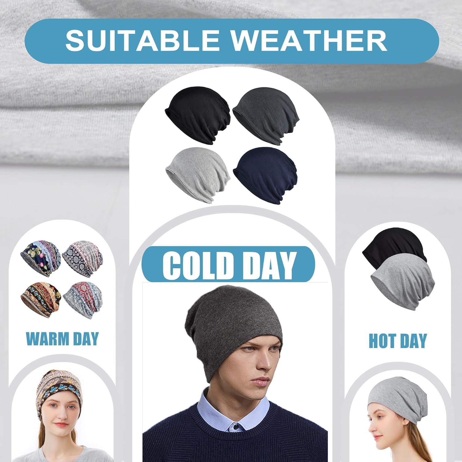 ELLEWIN Cotton Slouchy Beanie Hip-Hop Soft Lightweight Running Beanie Adult Skull Hats Cap for Men Women